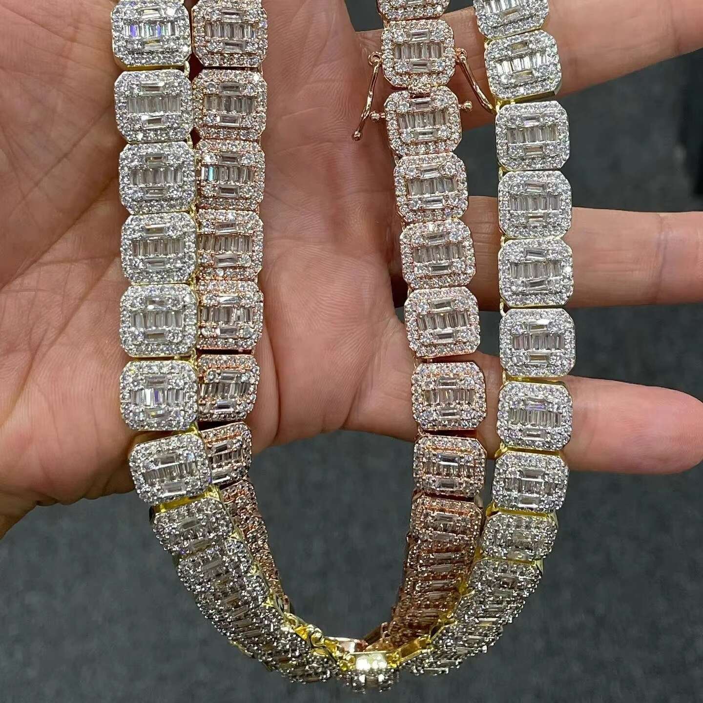 Luxury Mens Womens 925 Sterling Silver Link Chain Necklace VVS Moissanite Diamond Pearl Gold Plated Hip-Hop Religious Style