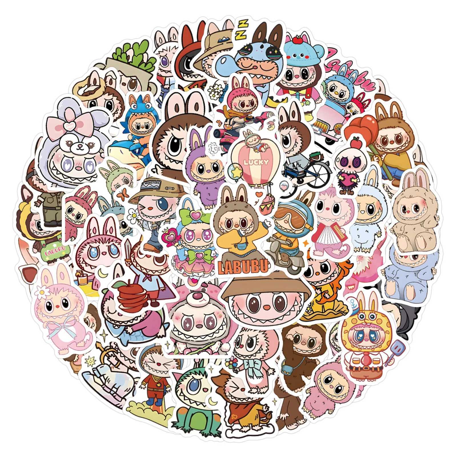 55PCS Labubu Stickers Anime Sticker Pack Mobile Phone Water Cup Decoration Waterproof Sticker Toys Gift XJ250612