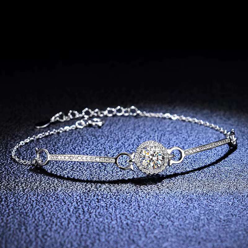 Hot Sale Moissanite Diamond Bracelets VVS 1CT 6.5mm Round Shape 925 Sterling Silver Chain for Women Wedding Fashion Jewelry