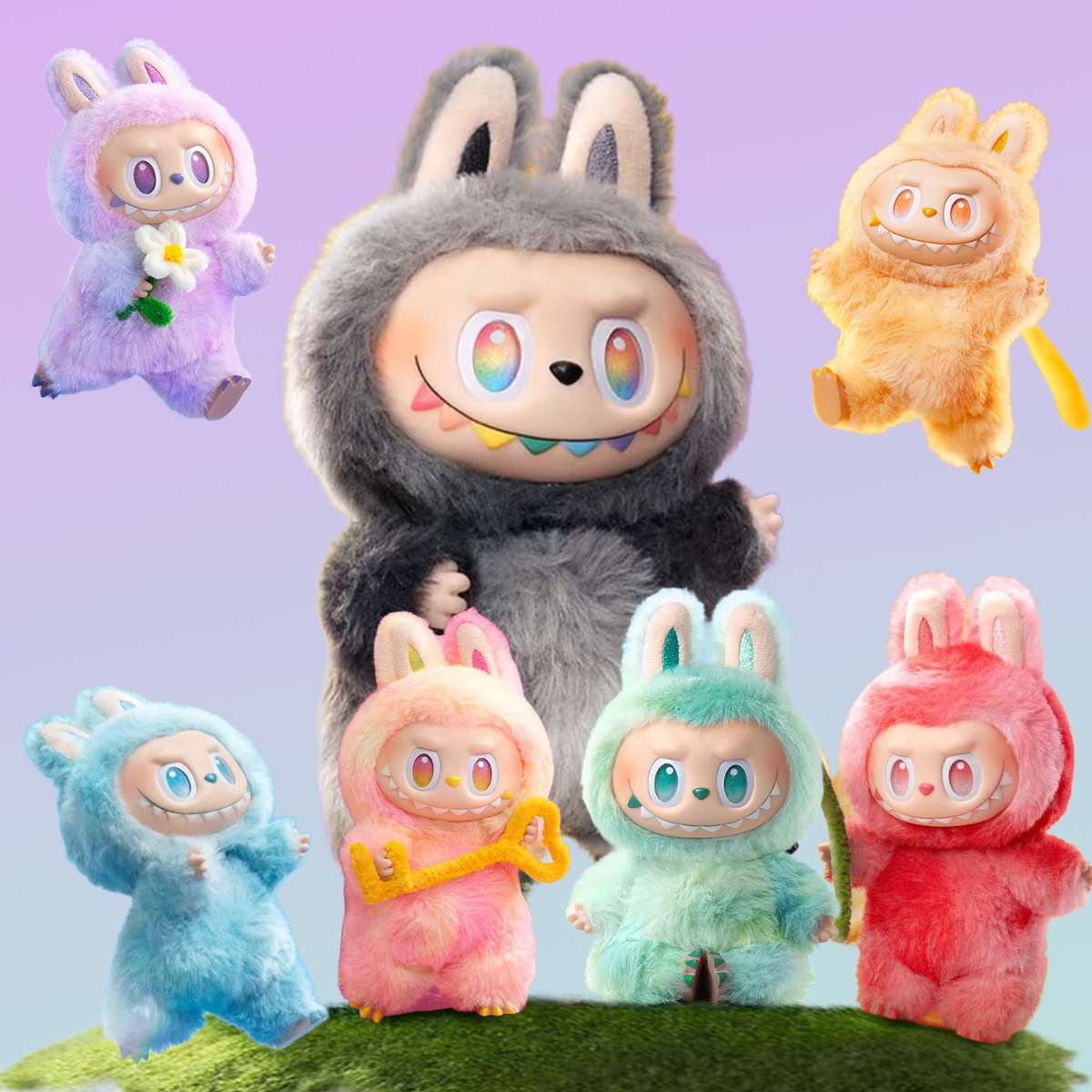Top Quality Labubu Anime Character Chair Stuffed Plush Animals Series PVC Pendant Doll Model Monster Key chain Copy Toy Birthday Christmas