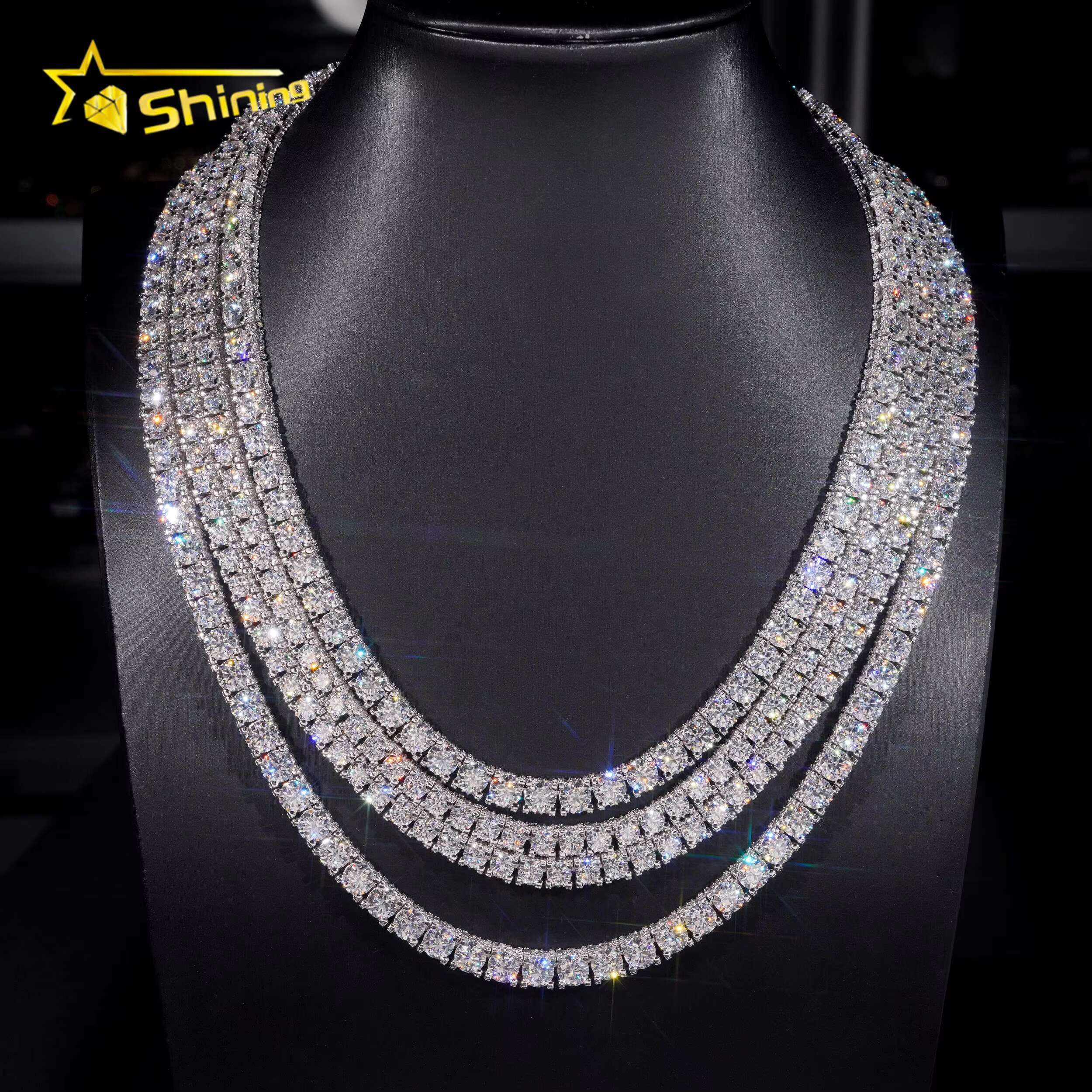 Hip Hop Luxury Classic Necklace 925 Silver 5mm 6.5mm Iced Out D Color VVS Moissanite Tennis Chain