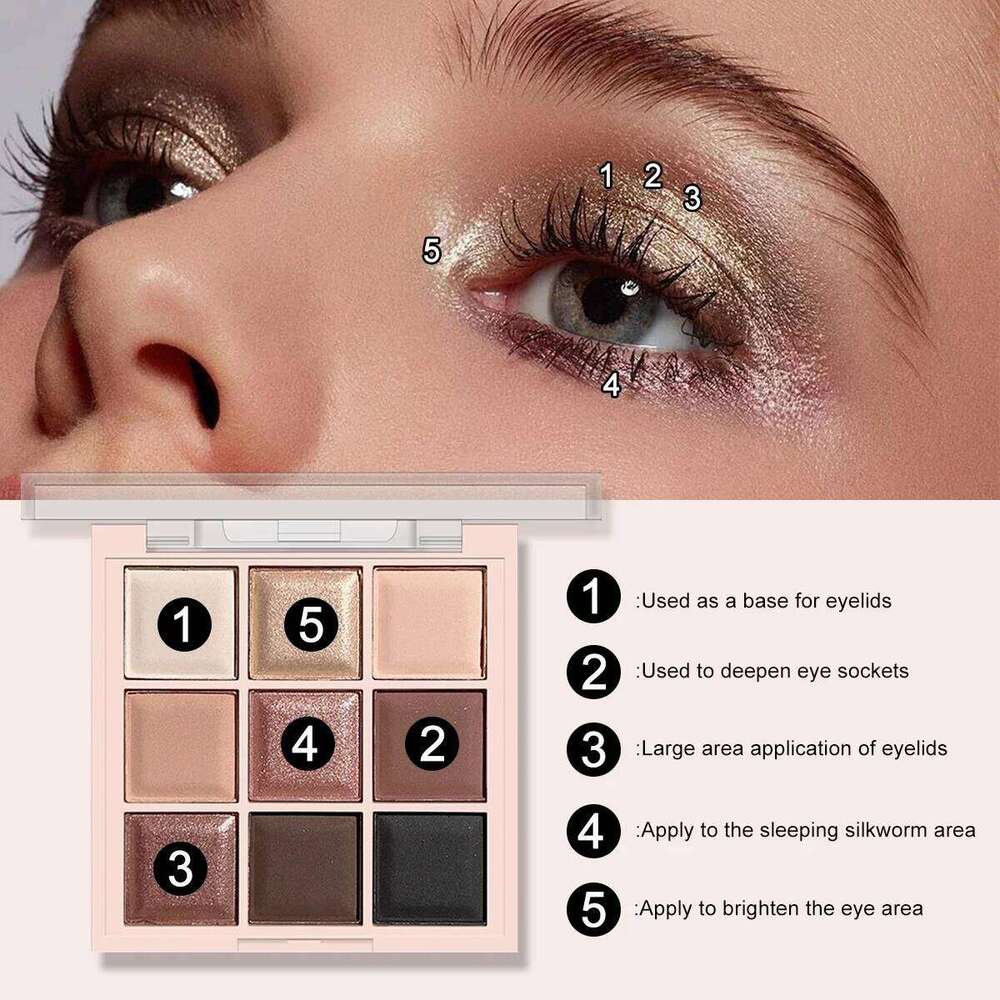 9-color eyeshadow palette, coffee brown nude tones, matte glitter metallic finish, smoky makeup, party & stage free shipping