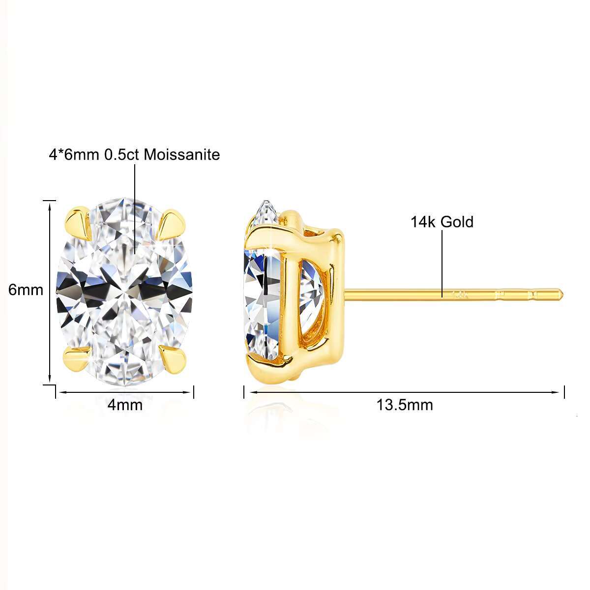 Fine Jewelry Trends Genuine 14K Gold Hollow 0.5ct 1ct 2ct Oval Cut Moissanite Diamond Women Luxury 4 Claws Stud Earrings