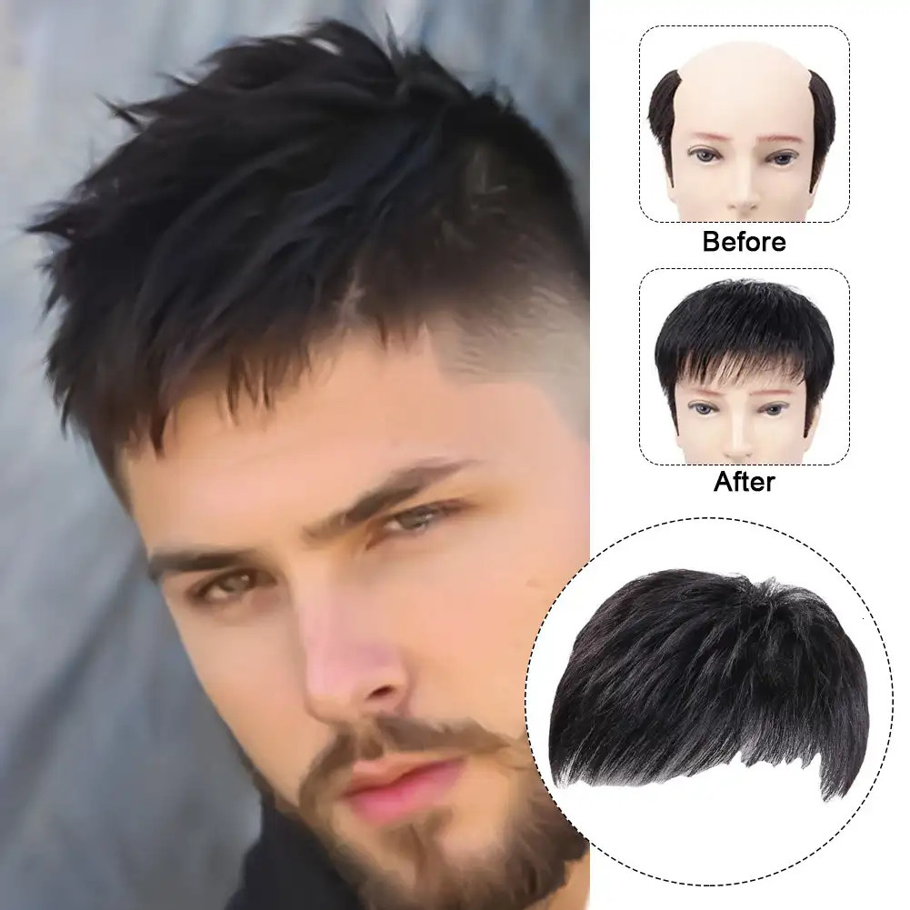 Men Hairpiece Stylish Men Wig Natural-looking Mens Synthetic Hair Wig for Spots Gray Hair Coverage Short Straight Hairpiece 250612