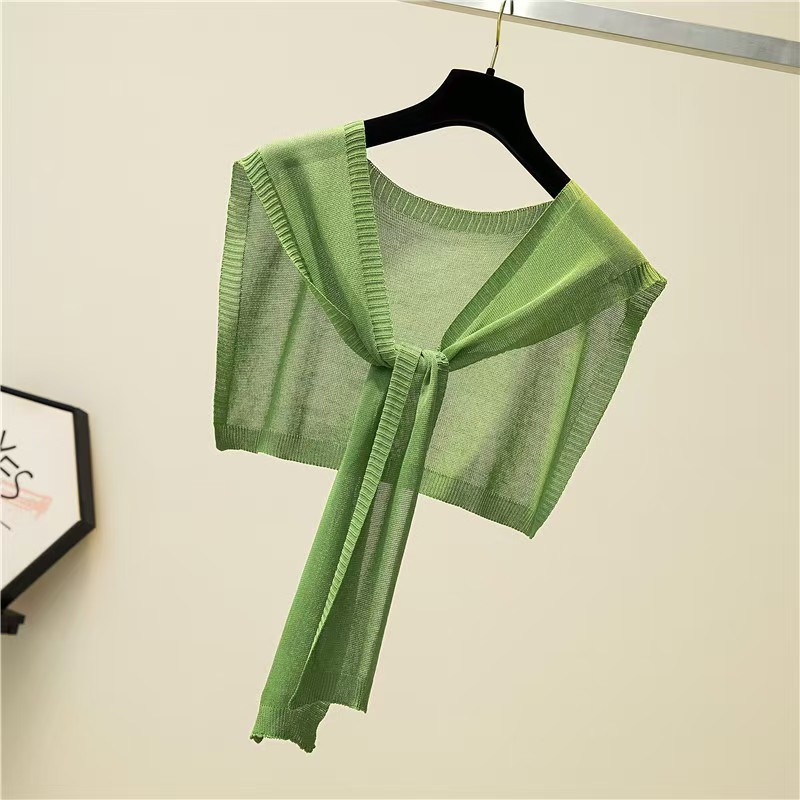 T949 shawl outer decoration summer sun protection ice silk solid color thin knitted air conditioning shawl knotted scarf small waistcoat