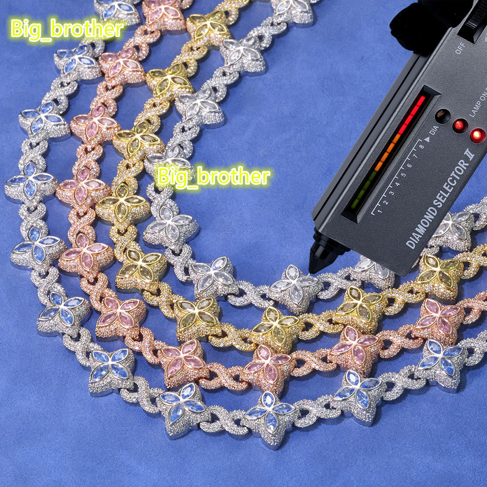 NUOYA Multi-color Vvs Moissanite Cuban Chain Necklace 925 Sterling Silver Hip Hop Jewelry Marquise Flower Design Cuban Chain