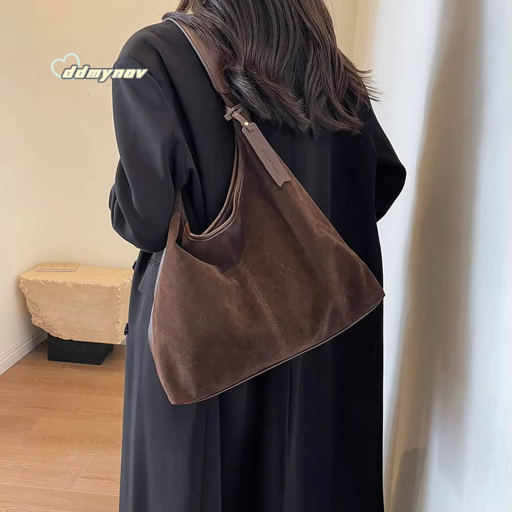 Women Suede Hobo Slouchy Shoulder Bag Magnetic Closure Retro Handbag Large Capacity Purse for Work Travel ddmynov