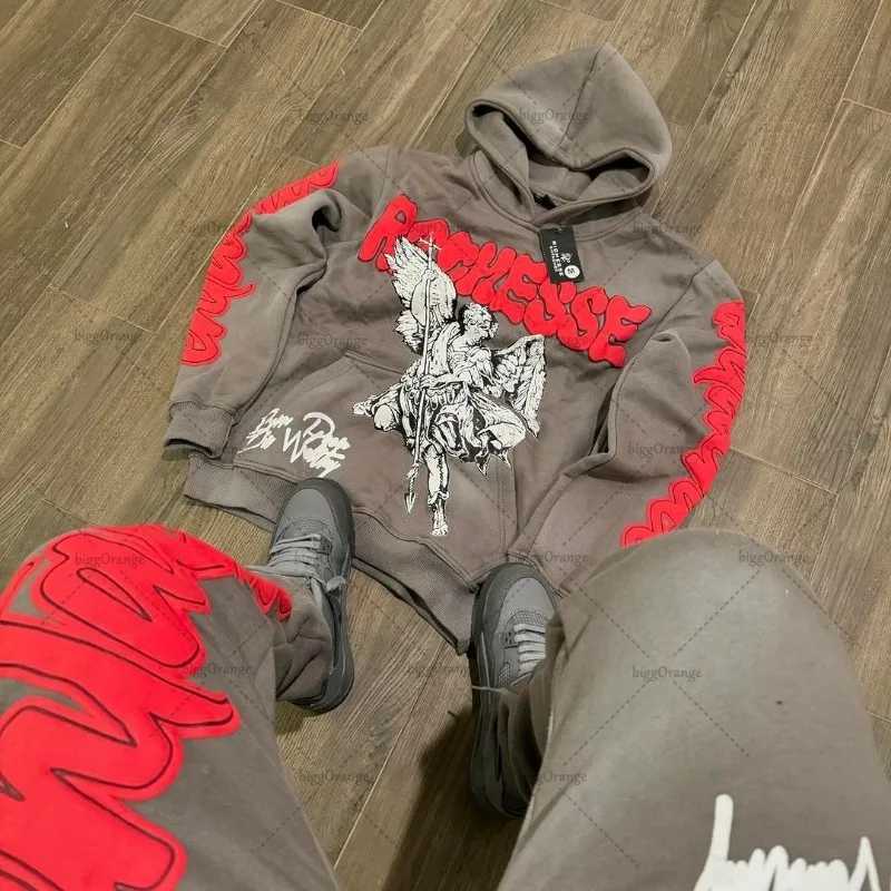 Retro Rock Punk Style Oversized Sweatshirt American Harajuku Colorful Letter Print Graphic Hoodie Men Casual Hip-hop Streetwear W250612