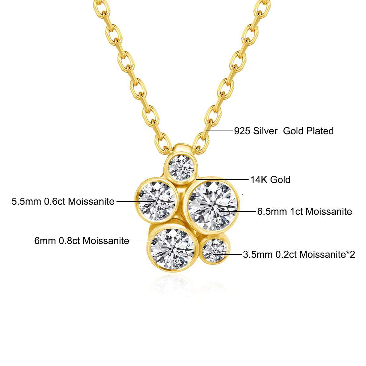 Fine Jewelry Woman Birthday Engagement Gift 14K Gold Hollow Moissanite Irregular Personalized Flower Pendant