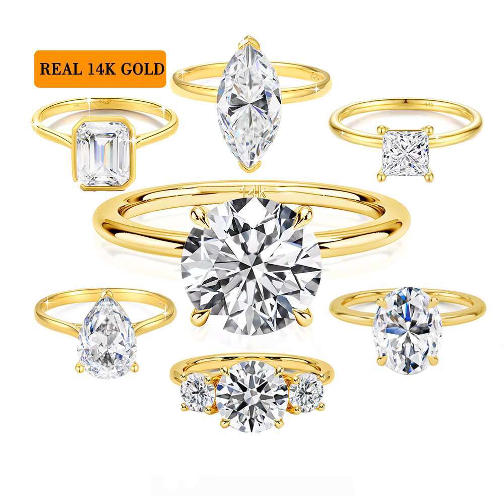 Fine Jewelry Classic Prong Set Design 1 ct 2 ct 3ct Moissanite Woman Engagement Wedding Gift Hollow 14K Gold Jewelry Ring