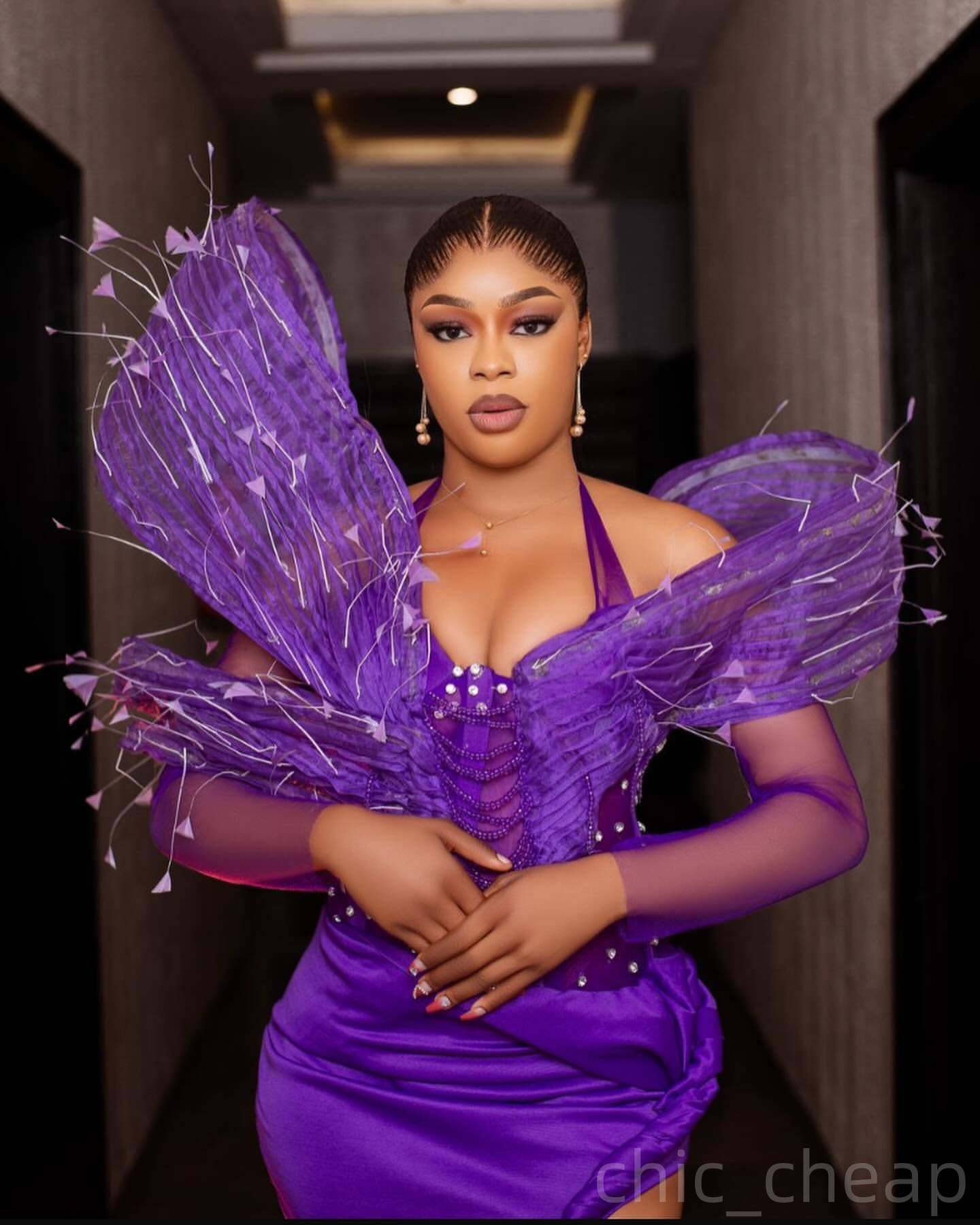 Purple Mermaid Prom Dresses 2025 Beaded Crystals Feather Satin Evening Formal Party Second Birthday Engagement Gowns Plus Size Dress For Special Occas
