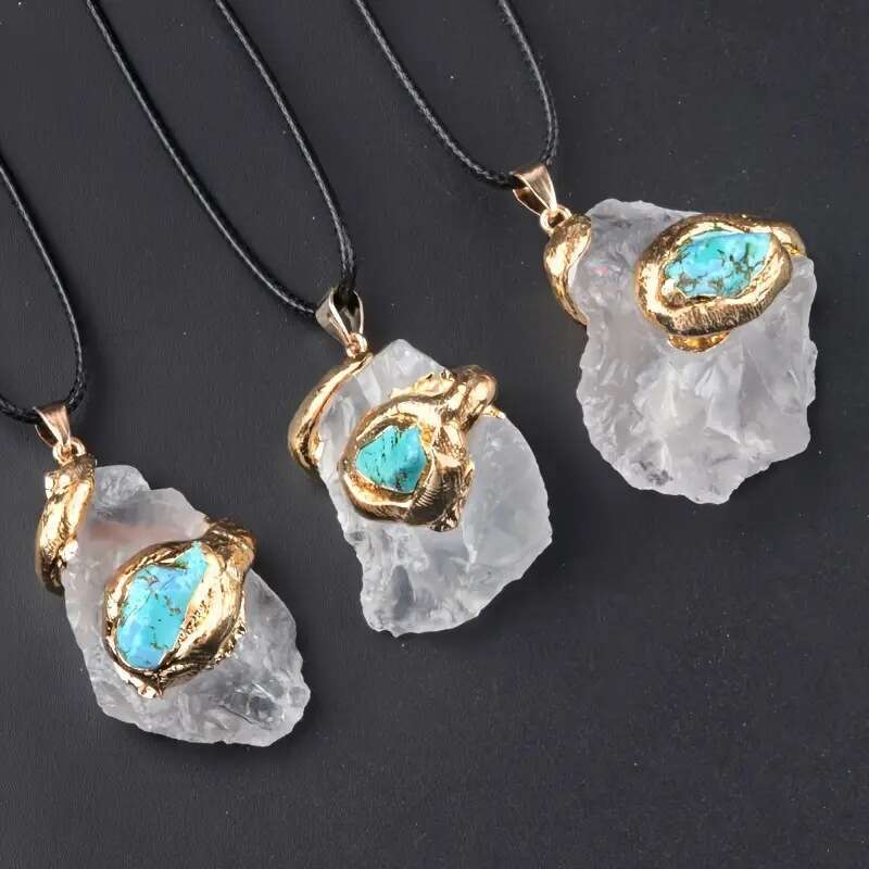 20~40mm Extra Large Gold-Plated Rough Pendant Multicolor Crystal Stone Irregular Necklace Jewelry Accessories