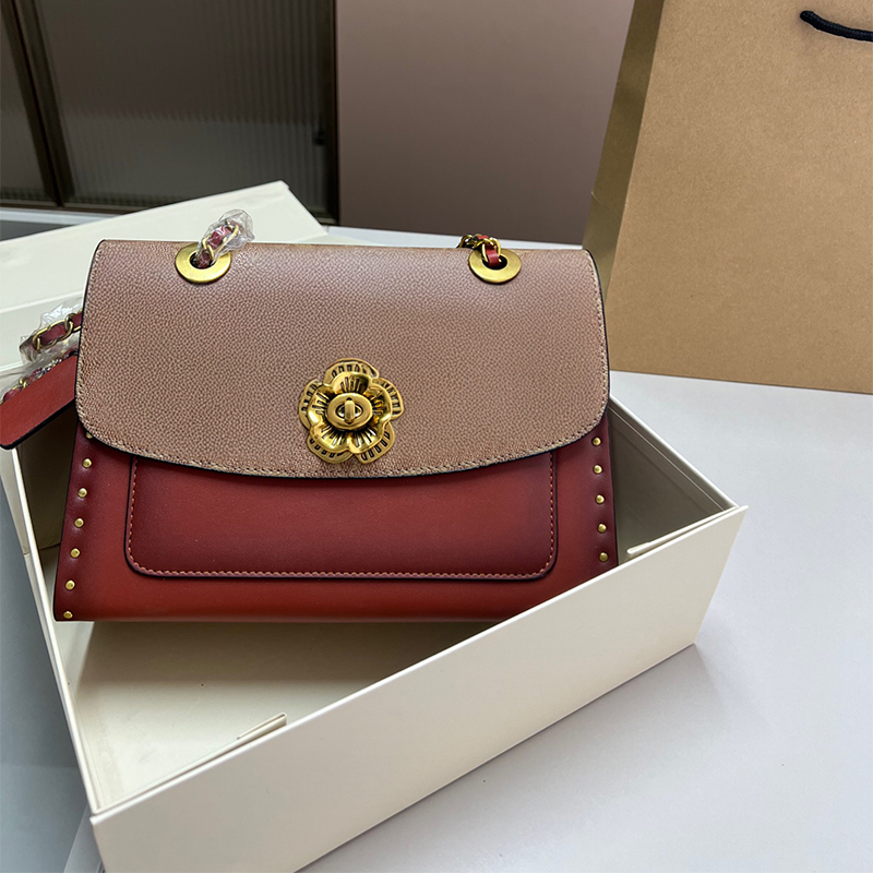 Designer Womens Totes cowhide 10.24*6.3inches camellia Chain shoulder crossbody bag metal buckle flower decoration Free shipping