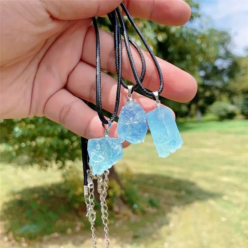 Natural Ocean Blue Necklace Pendant Jewelry Freeform Crystal Mother's Day Gift