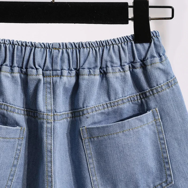 Plus Size Extra Large Loose Wide Leg Pants plus Size High Waist Jeans Shorts Women Light Blue Big Size Pants plus Size Fa 250609