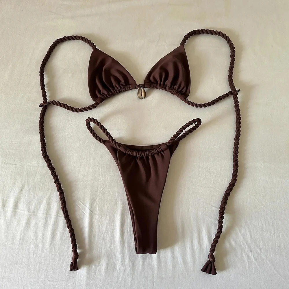 Micro Bikinis Sexy Women Swimsuits Swimwear 2025 Push Up Bikini Set Shell Bathing Suit Halter Beachwear Brazilian Biquini Female 250611