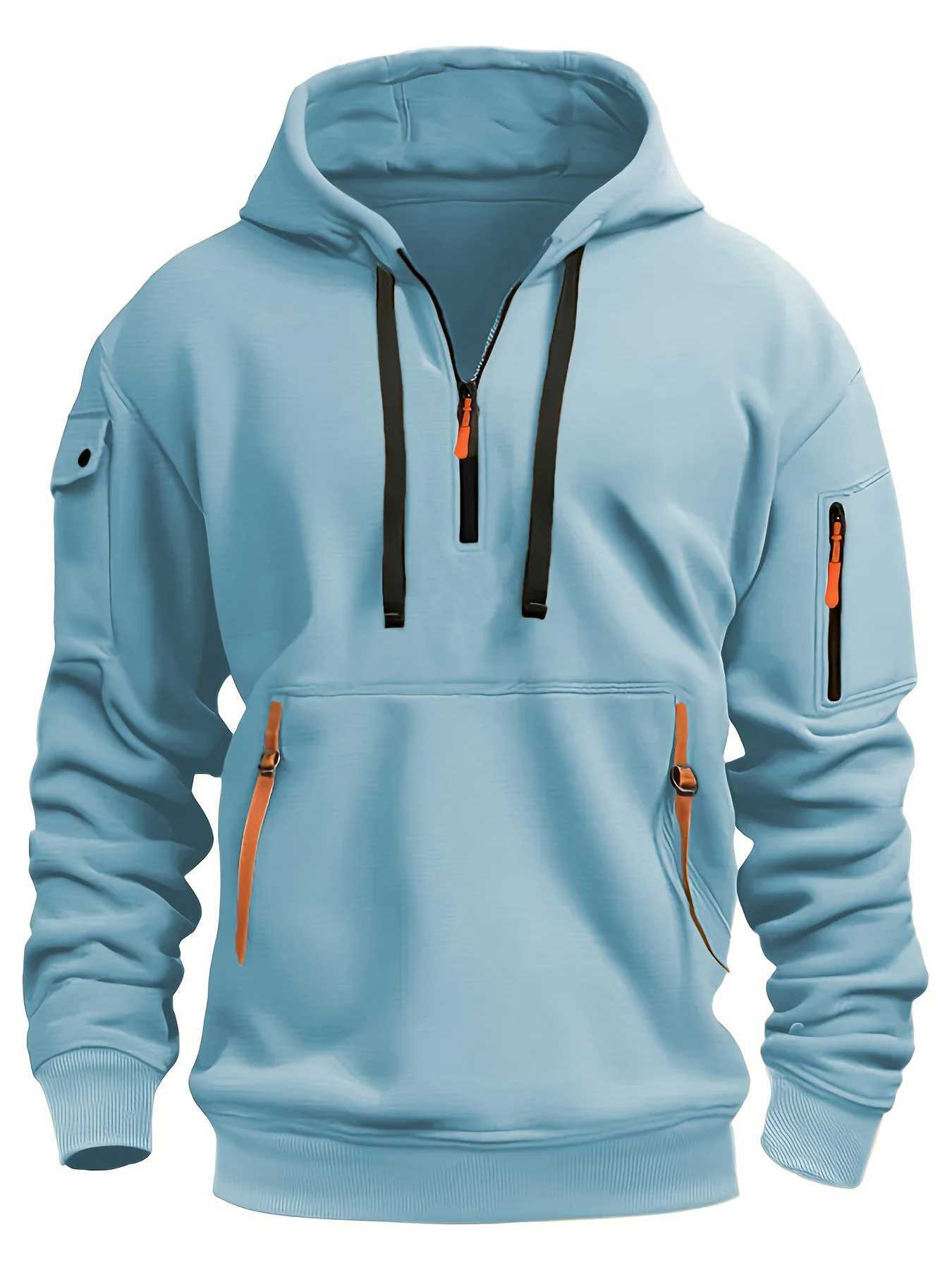 Originality /4 Zip up Autumn Winter Men Fashion Hoodie Warm Fleece Sweatshirts Multi Pocket Design y2k Clothing W250612