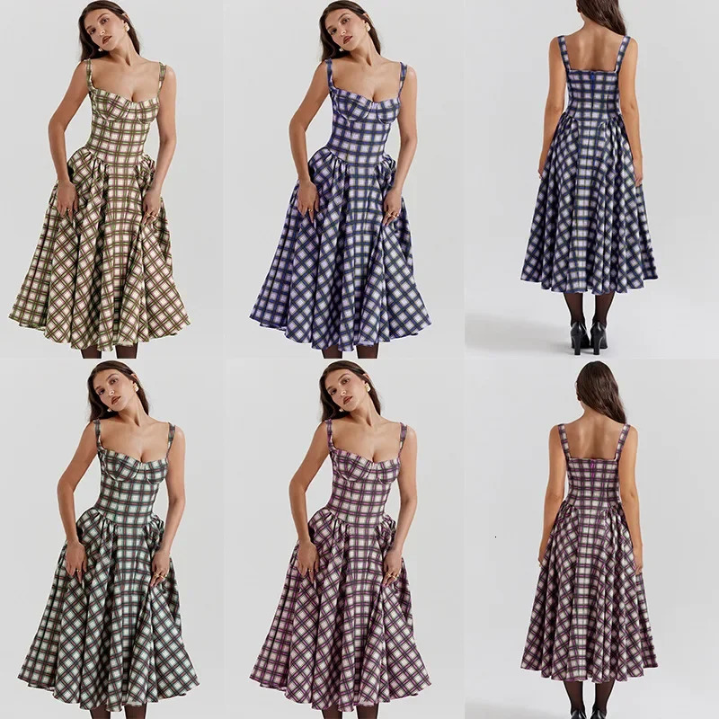 Womens French Style Long Dress with SolidFloralCheckered Multi Color Options KneeLength Arrival 250611 - view 7