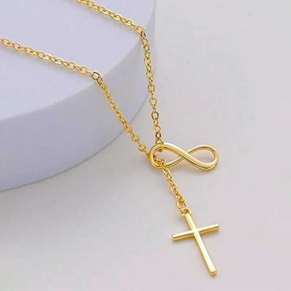 DGIDDK Stainless Steel Infinite Lucky 8 Cross Pendant Y Necklace Womens Anti-Allergy Infinite Lasso Faith Forever Necklace W250612