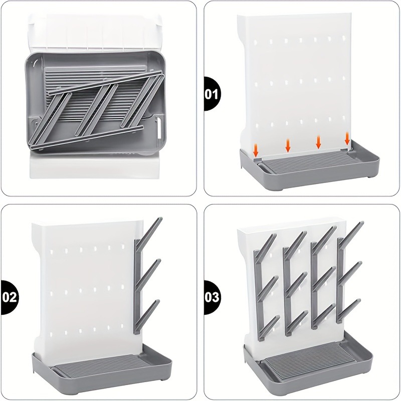 aby Bottle Drying Rack with 16 Hooks, Space Saving Kitchen Bottles Rack Dryer, Vertical Baby Bottle Holder Organizer for Countertop Storage Accessorie