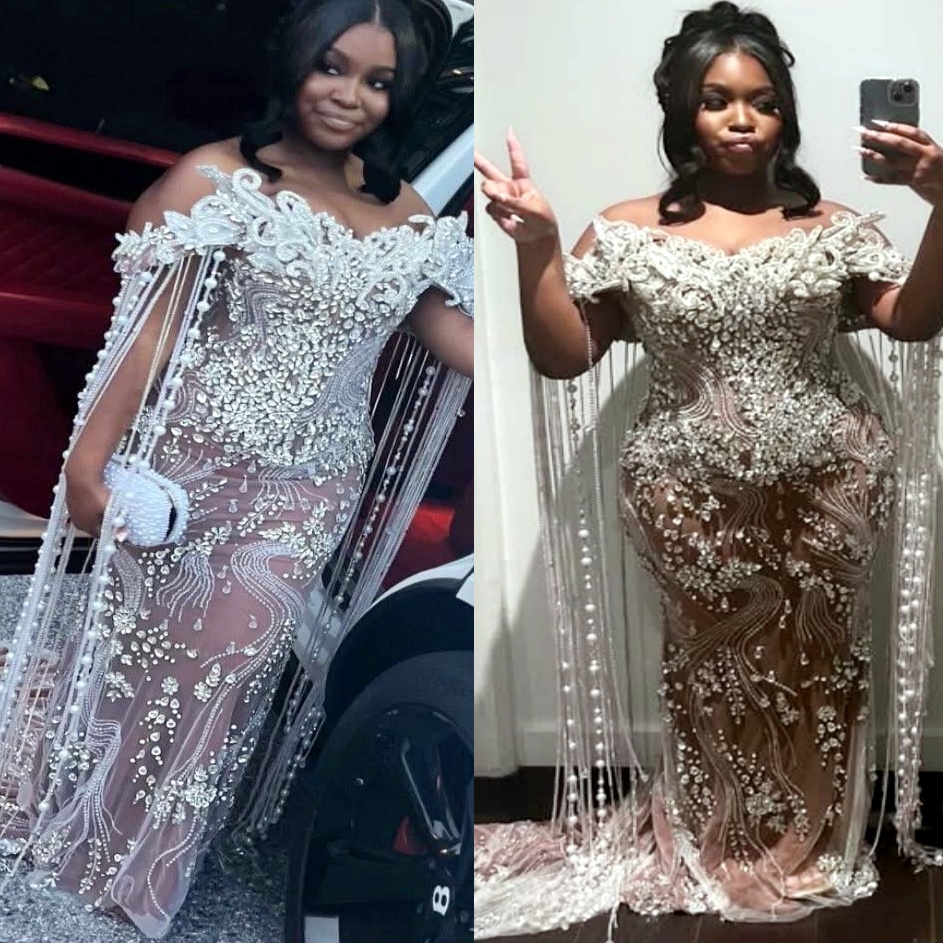 Ivory Mermaid Prom Dresses 2025 Beaded Crystals Lace Luxurious Evening Formal Party Second Birthday Engagement Gowns Plus Size Dress For Special Occas
