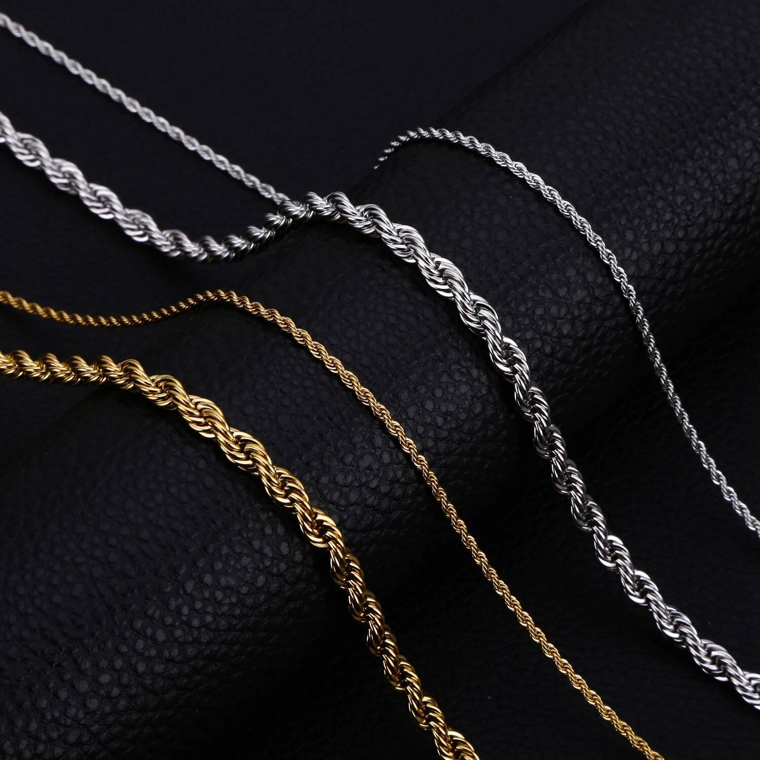 Men Ropes Long Stainless Steel Minimalist Twist Chain Necklace Available in Gold Sier Color 2 TO 5mm