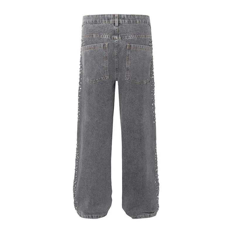 European and American Hot Drilling Washed Jean Mens Black Straight Leg Pants Denim Loose High Street Fashion Jeans Trousers W250612