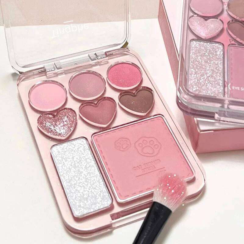 8-Color Pink Orange Eyeshadow Palette Facial Blusher Highlighter Brightening Lasting Heart-shaped Eye Shadow Makeup Cosmetics free shipping