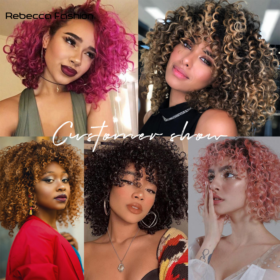 Rebecca Fashion Kinky Curly Blonde 16-20"Inch 7pcs/Lot Synthetic Hair Extensions 6Pieces With Closure Lace For Black Women