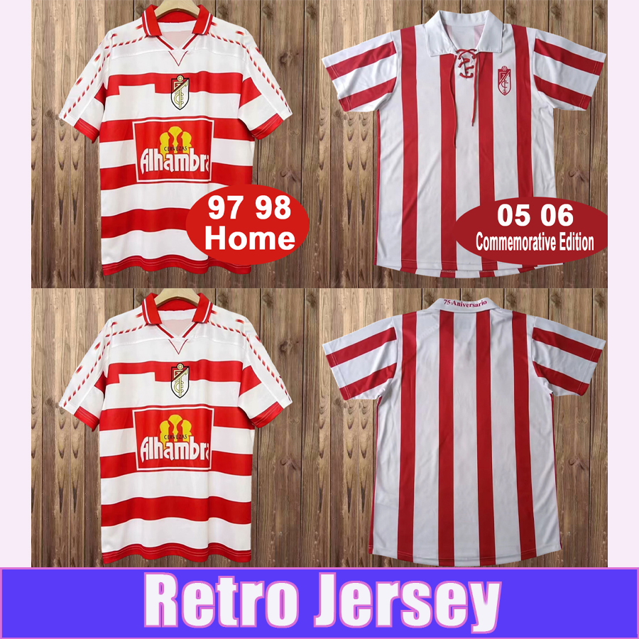 1997 1998 Granada CF Mens Retro Soccer Jerseys 2005 2006 Home White Red Commemorative Edition Football Shirt Vintage Short Sleeve Adult Uniforms