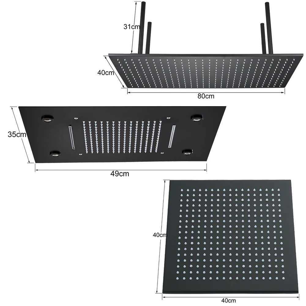 Black Ceiling Intelligent Remote Control LED Rainfall Waterfall Single Shower Head Concealed Shower Tap X2506121