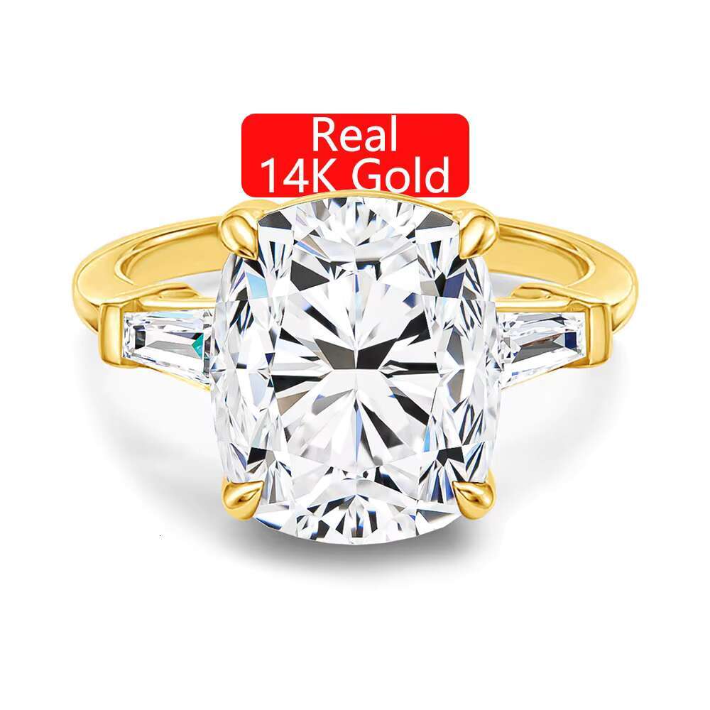 Fine Jewelry Supplier Woman Engagement Wedding Gift Hollow 14K Gold Diamond 8ct Cushion 3 Stone Moissanite Rings