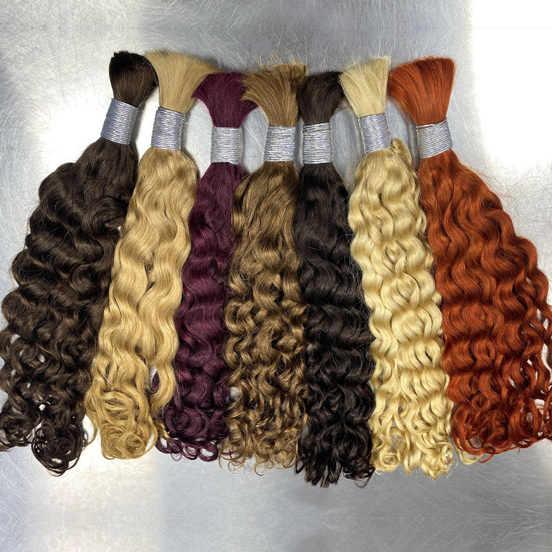 #4 Brown Bulk Human Hair For Braiding Chocolate Brown Deep Wave Human Hair Bundles No Weft Bundles For Women Hair Extension boho 250107