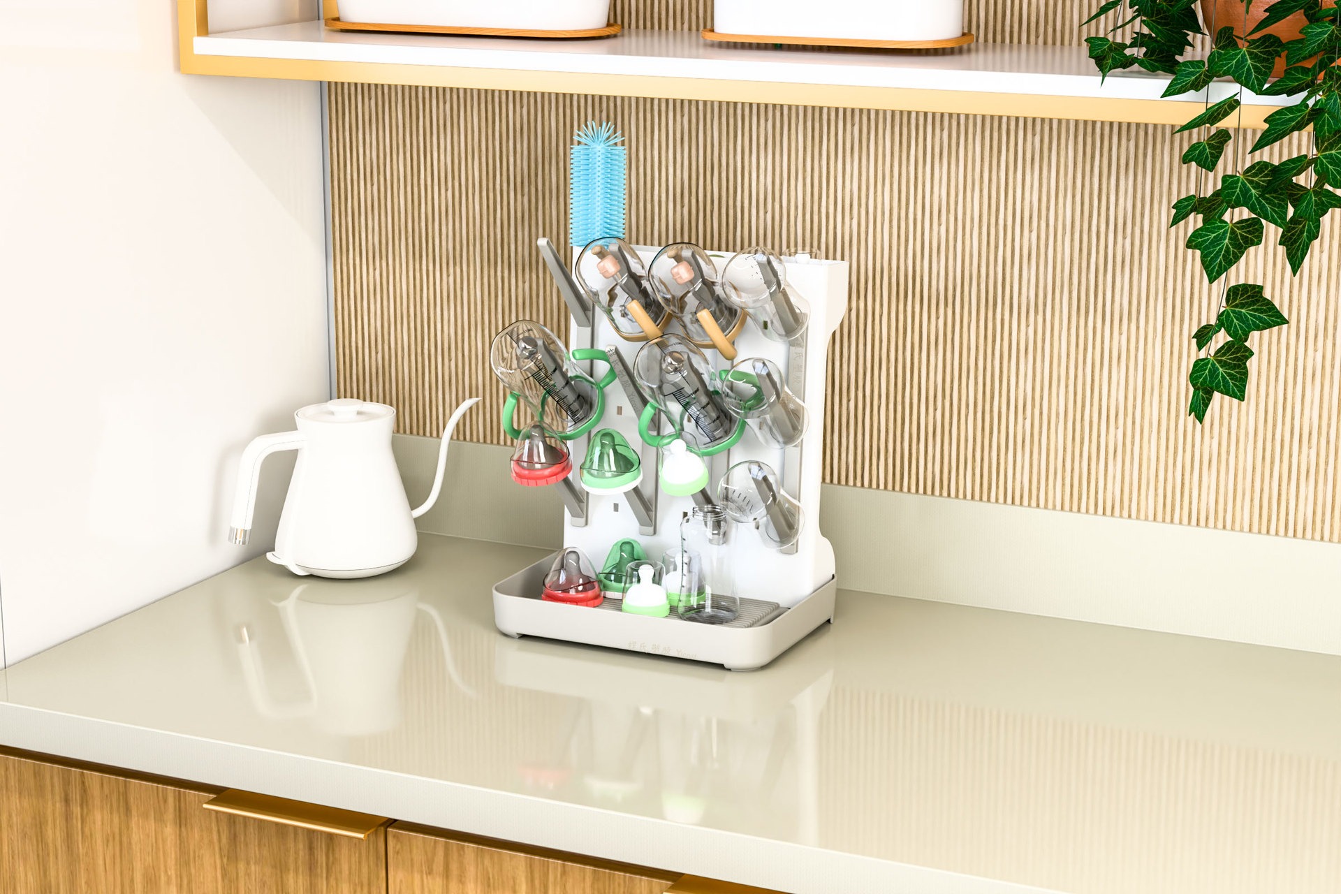 aby Bottle Drying Rack with 16 Hooks, Space Saving Kitchen Bottles Rack Dryer, Vertical Baby Bottle Holder Organizer for Countertop Storage Accessorie
