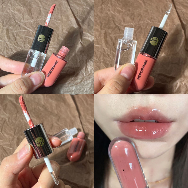 HERORANGE Fog-Condensed Lipstick Matte Lip Gloss Duo Waterproof Moisturizing Milk Tea Color Mirror Lip Tint