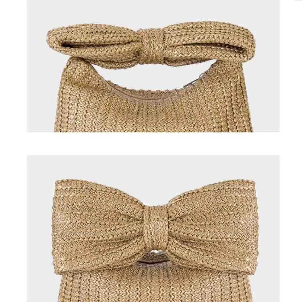 Women Straw Woven Handbags Purse Niche Design Bow Handle Clutch Bag Party Banquet Wrist Bag Vacation Beach Totes Bag Z250618