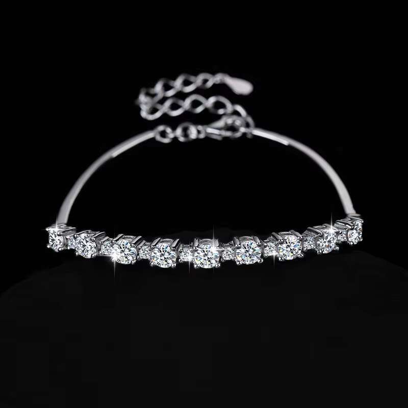 Fine Jewelry S925 Sterling Silver Full Diamond Moissanite Adjustable Bracelet for Women Birthday Gift