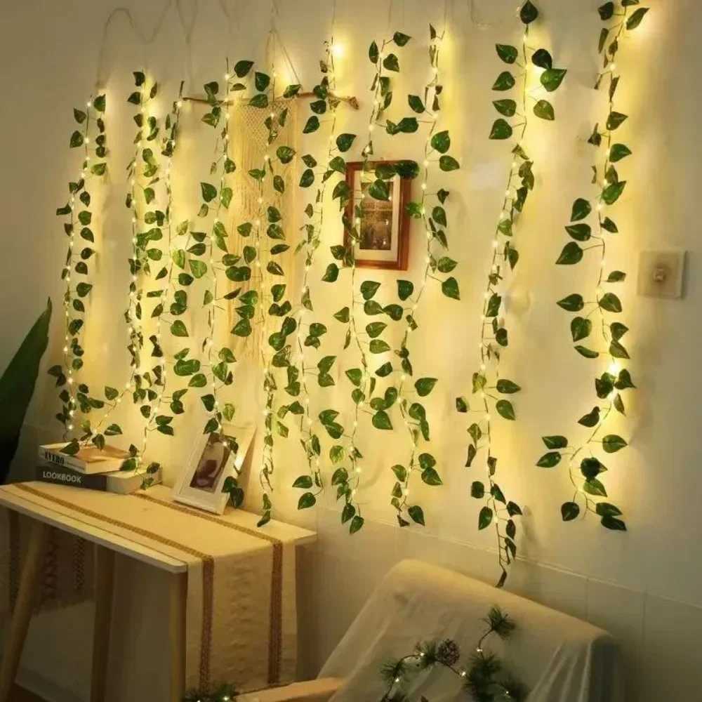 3M USB Maple Leaf Curtain Lights Ivy Artificial Green Leaf Garland Fairy Light String for Wedding Holiday DecorationXJ250612