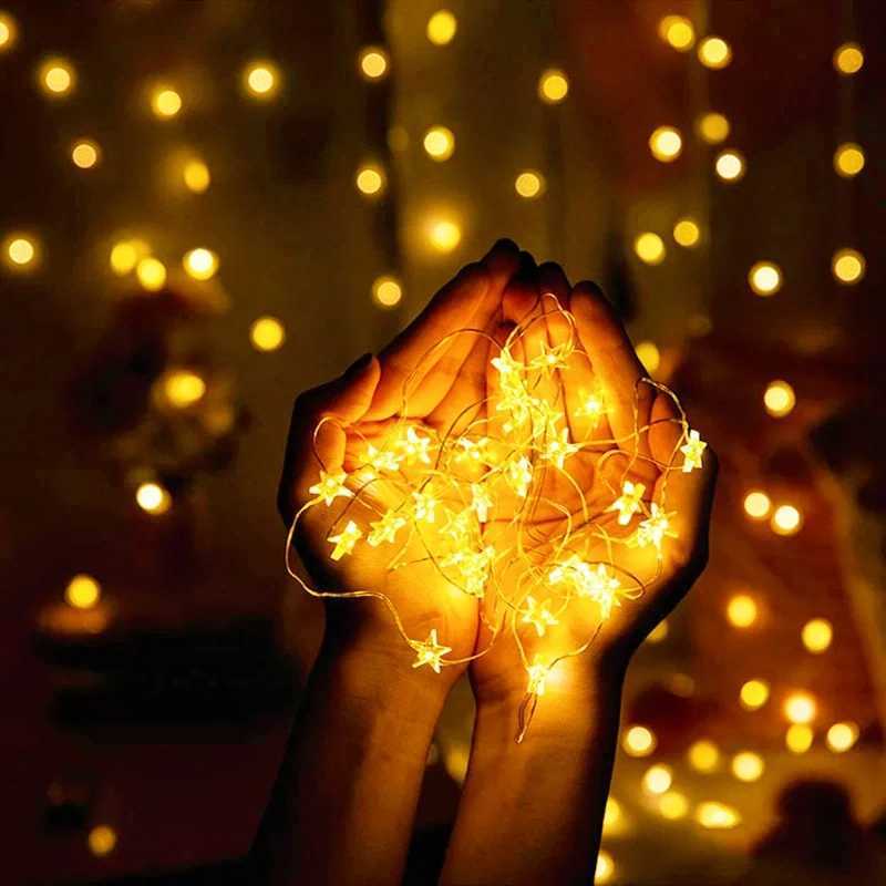 10/50 LED Star Fairy Lights Battery Operated Twinkle String Light Copper Wire String Lights Xmas Wedding Party Table Decor XJ250612