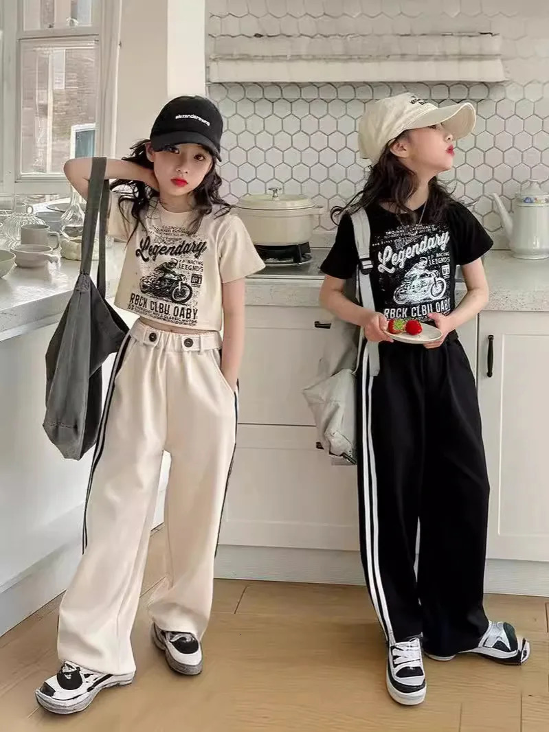Girls summer casual suit childrens fashionable T-shirt casual pants summer dress foreign short-sleeved two-piece set 250613