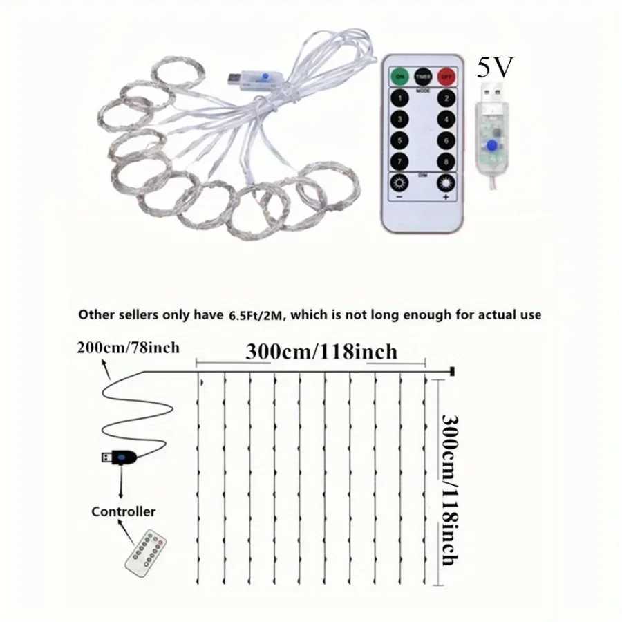 3/4/6m USB Remote Control Fairy Garland Lights Curtain LED String Lights for Christmas Decoration Bedroom Home FestoonXJ250612