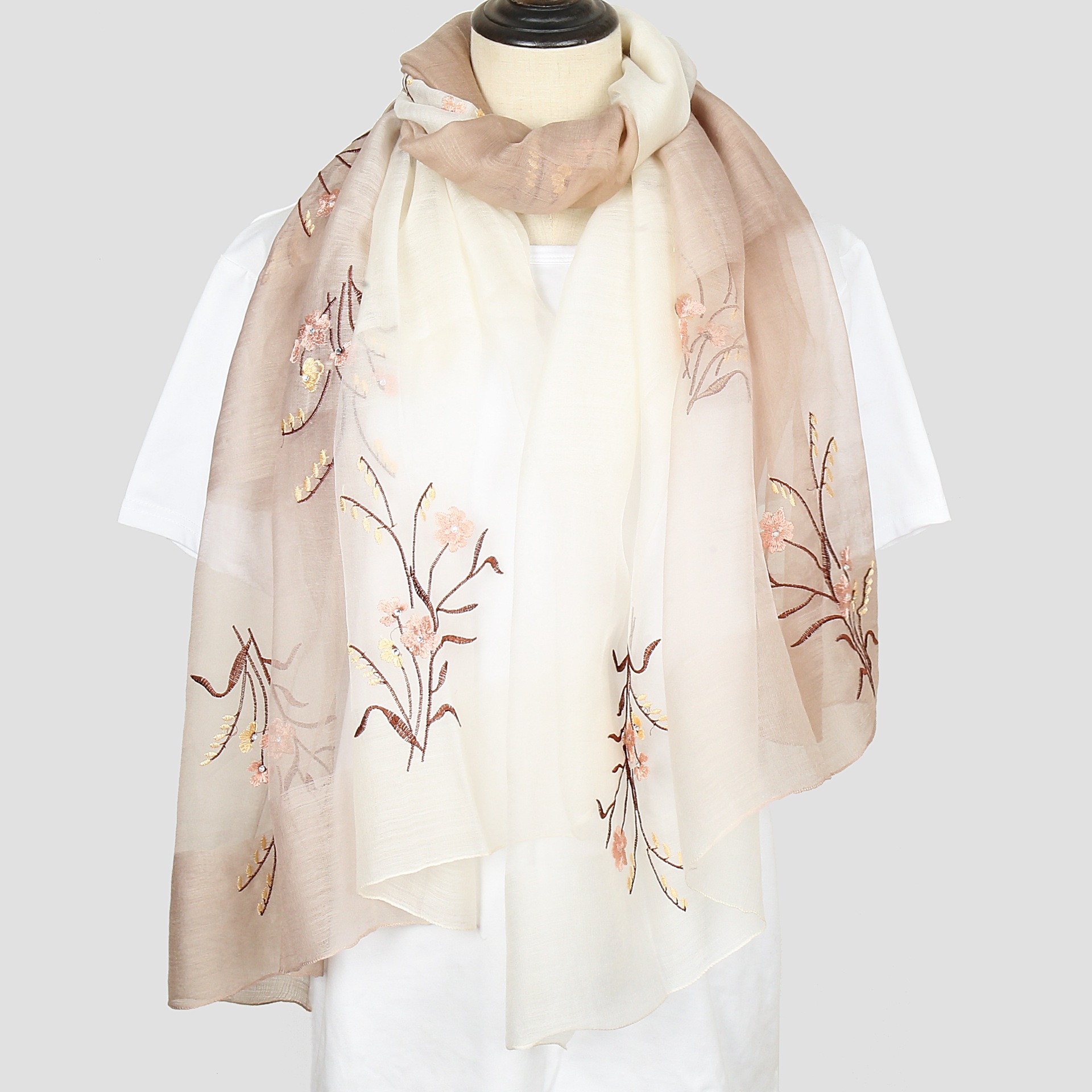 K1008 Women's silk scarf silk wool scarf embroidery embroidery gradient color high-end