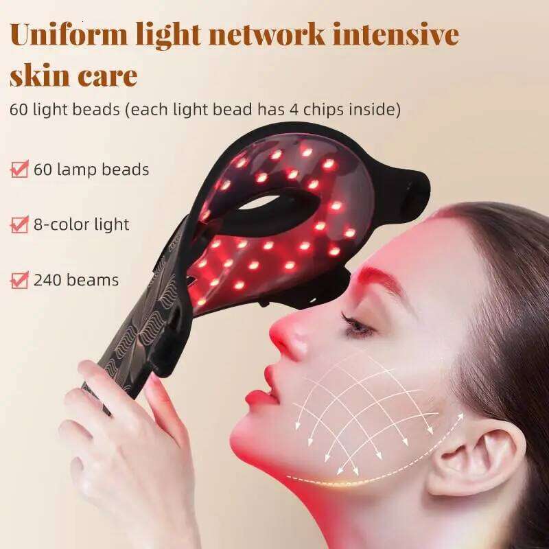 8 Colors Facial LED With Neck Red Light Near Infrared Therapy Beauty Mask Anti Aging Skin Rejuvenation Lifting Whitening