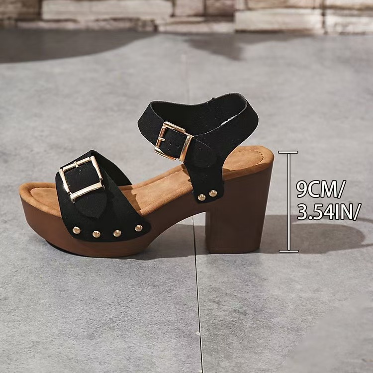 Sandals BeauToday Women Genuine Calfskin Block High Heel Buckle Decor Platform Jagged Sole Summer Ladies Shoes Handmade 38179 34c4