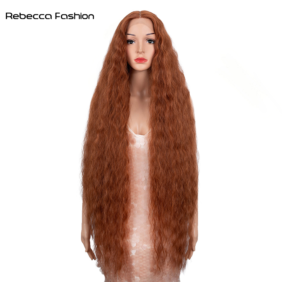 Rebecca Fashion Cosplay Synthetic Front For Black Women 42 Inch Long Curly Lace Wigs Ombre Highlight Ginger 613 Pink Wig