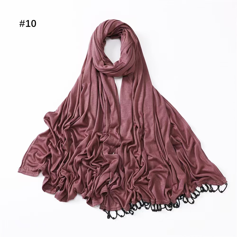 T954 new pure color skin-friendly elastic handmade hanging beads ladies headscarf monochrome mercerized cotton versatile scarf