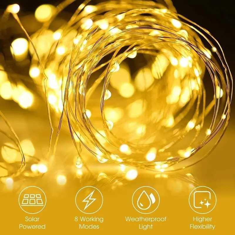 1/2Pcs Outdoor Solar Light String LED Solar Fairy Light with 8 Modes Copper Wire Light for Party Tree Courtyard Decoration XJ250612