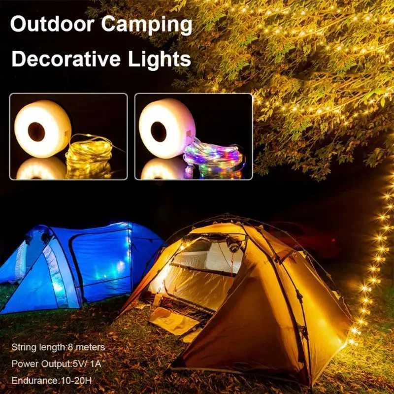 Camping Lights String with 8 Modes Rechargeable LED String Lights Portable Camping Lantern Emergency Light for Hiking Yard Decoration XJ250612