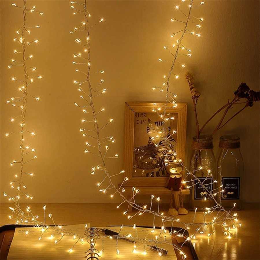 3/6/12M LED Christmas Garland Starry Cluster Light With Remote USB Power Firecracker Fairy Light Copper Wire Party String Light XJ250612