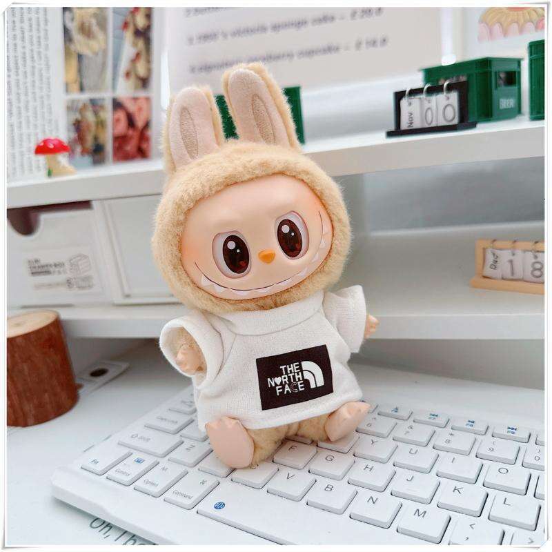 DHgargets 17cm Labubu Sportswear DIMOO Clothes 10cm Cotton Doll Black and White Peak T-shirt Trendy